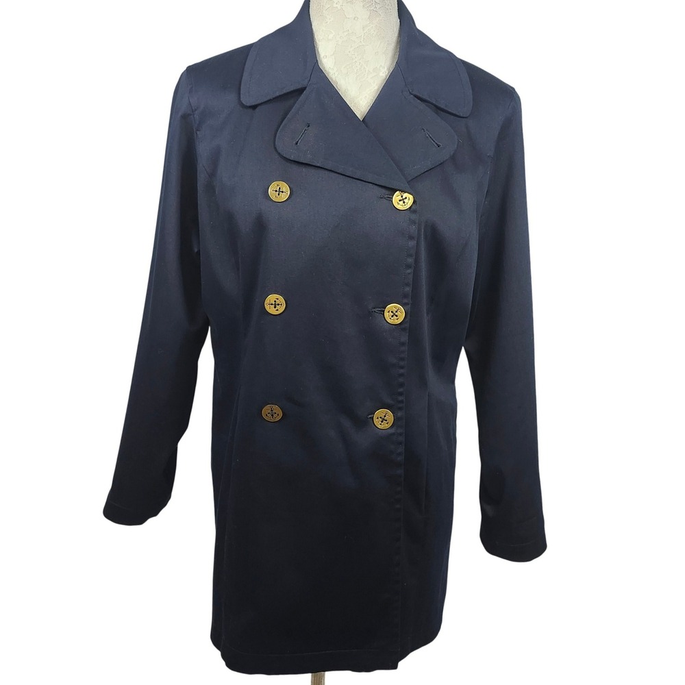Liz Claiborne Navy Double Breasted Blazer Jacket Nautical Gold Buttons Size S‎